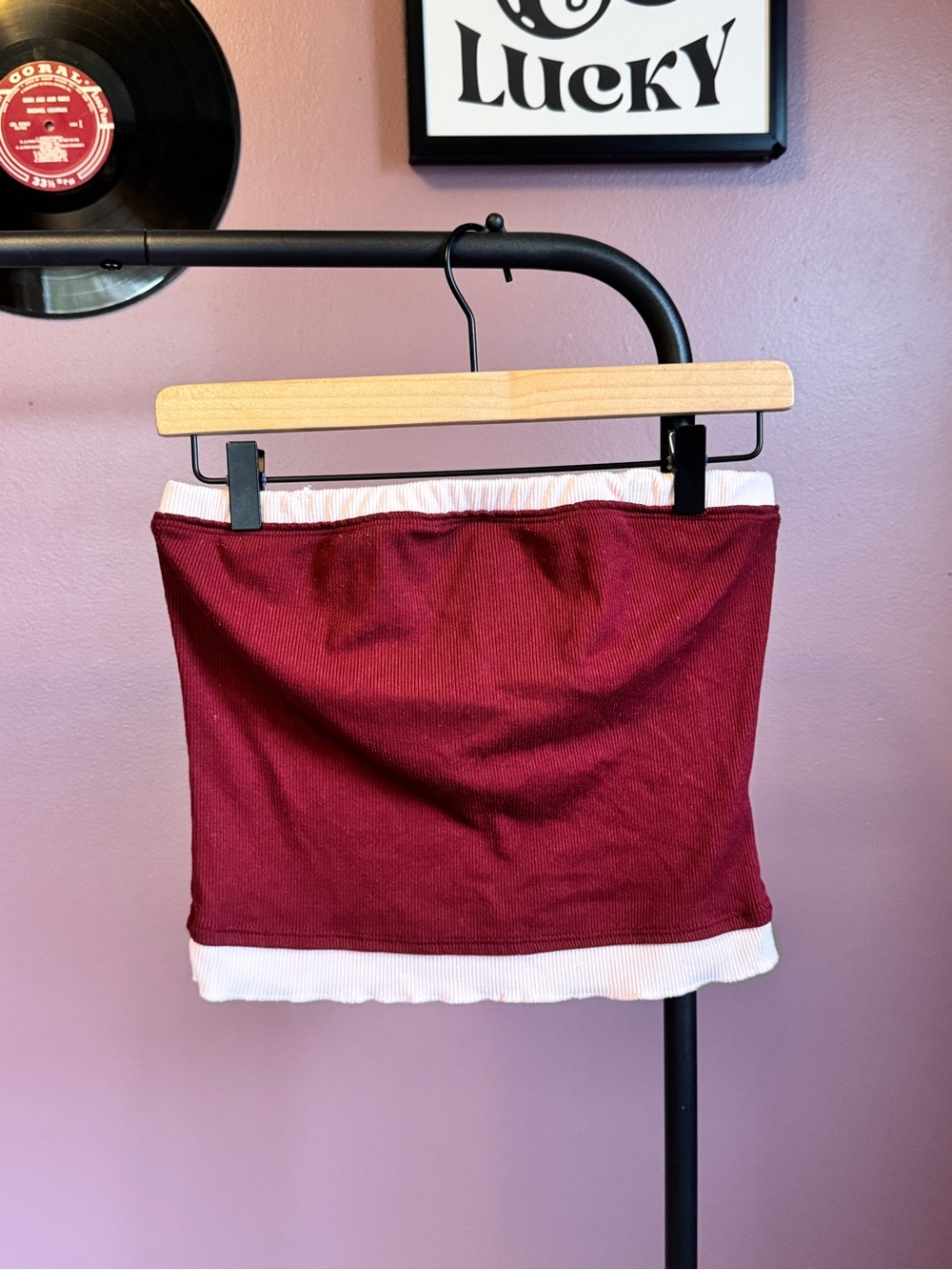 🌼 3/$15 gaze Ribbed Burgundy Tube Top with Cream Trim